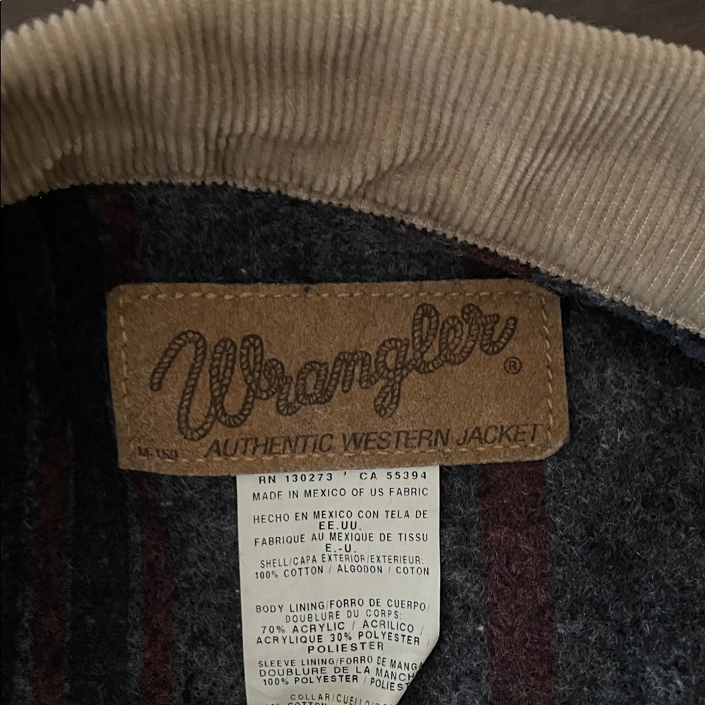 Wrangler Navy Blue Denim Jacket with Tan Corduroy Collar - Picture 2 of 6